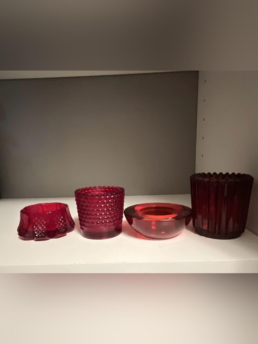 Assorted Vintage Ruby Red Glass Candle Holders Set of 4